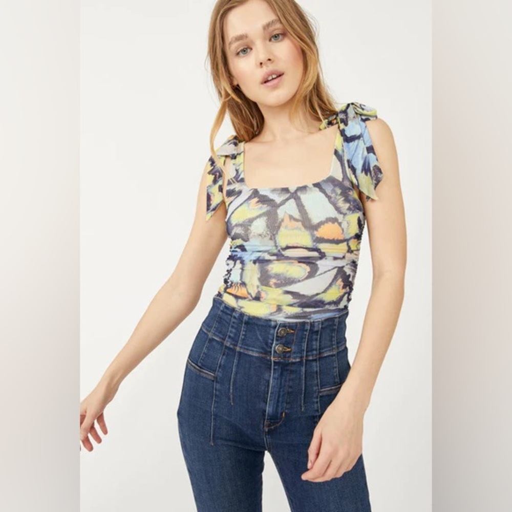 Free People Avenue Print Top in Mint Combo size Large